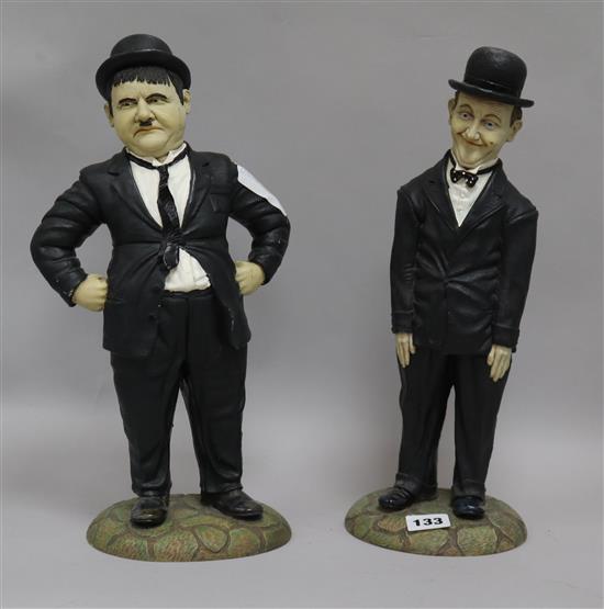 Peter Moore. Two sculptures of Laurel & Hardy height 39cm